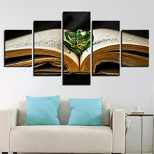 Living Room Wall Decor Painting Art 5 Pieces HD Printed Book And Green Heart-Shaped Pendant Frame Poster Modular Canvas Pictures 2024 - buy cheap