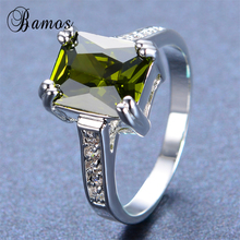 Bamos Fashion Female Peridot Ring Silver Color Jewelry Vintage Wedding Rings For Women Birth Stone Gift 2024 - buy cheap