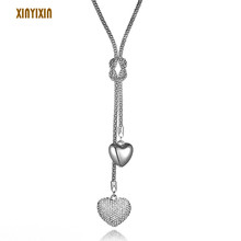 Collar con nudo de corazón y cristal de Color para mujer, elegante, collar largo con lazo de corazón, accesorio para vestido de primavera, regalo de cumpleaños 2024 - compra barato