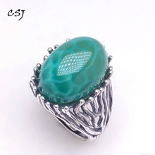 CSJ big stone green agate rings 925 sterling silver women femme lady Wedding Engagement party Gift Fine Jewelry 2024 - buy cheap