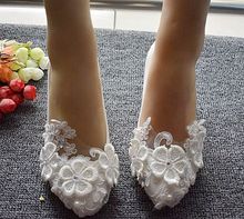 White lace woman wedding shoes handmade plus size 41 42 sweet laces pumps shoes womens med heel low high heel bridal shoes 2024 - buy cheap