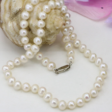 Women Fashion White 7-8mm Pearl Beads Necklace Jewelry Natural Freshwater Pearls Choker Chain Necklace Prom Gifts 18inch B3225 2024 - buy cheap