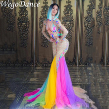 Женское пикантное длинное яркое платье для сценического танца, прозрачное вечернее платье для празднования дня рождения 2024 - купить недорого