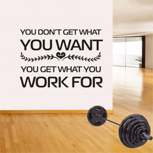 Inspiration pegatina para pared Con frase "You get what you work for Lettering murales de pared Gym Studio Decoration Fitness Center Art AZ703" 2024 - compra barato