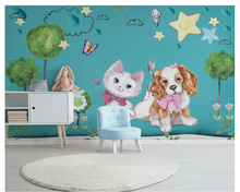 Beibehang moda moderna tridimensional simples pintados à mão pet filhote de cachorro gato quarto das crianças fundo papel parede 2024 - compre barato