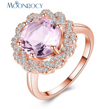 MOONROCY Cubic Zirconia Rose Gold Color CZ Pink Crystal Rings Flower for Women Girls Gift Drop Shipping Jewelry Wholesale 2024 - buy cheap