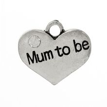 DoreenBeads Charm Pendants Heart Family Silver Color "Mum To Be"Carved Clear Rhinestone 17mm x 15mm(5/8" x 5/8"),20PCs 2024 - buy cheap