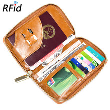 Fashion Genuine Leather Large Capacity Passport Cover Rfid Ticket Card Holder Zipper Multi-functional for Men Women Porte Carte 2024 - buy cheap
