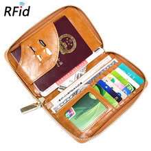 Moda Couro Genuíno de Grande Capacidade Titular do Cartão Capa de Passaporte Bilhete Rfid Zipper Multi-funcional para Os Homens As Mulheres Porte Carte 2024 - compre barato