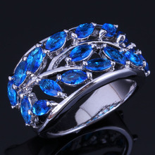 Luxuoso Árvore Azul Cubic Zirconia 925 Anel de Prata Esterlina Para Mulheres V1059 2024 - compre barato