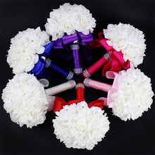 2019 Beautiful White Ivory Bridal Bridesmaid Flower Wedding Bouquet Artificial Flower Rose Bouquet Crystal Bridal Bouquets 2024 - buy cheap