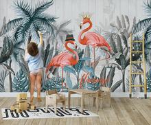 Papel tapiz mural 3D personalizado, pintura de decoración de pared de fondo de Flamenco de madera de coco nórdico vintage 2024 - compra barato