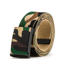 Cinturón de lona con estampado de camuflaje para hombre y mujer, cinturón militar de Metal con hebilla lisa, Z40 2024 - compra barato