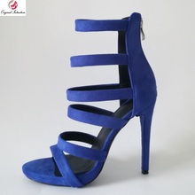 Sandalias con estilo para mujer, zapatos de tacón alto fino con punta abierta, de talla grande, color azul, 4-15 2024 - compra barato