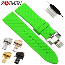 ZLIMSN Sport Rubber Silicone Watchbands High Quality Stainless Steel Deployment Clasp Watch Strap Band Red Green White 24mm G8 2024 - buy cheap