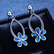 Cute Female Flower Stud Earrings Vintage Silver Color Double Earrings For Women Boho White Blue Fire Opal Earrings 2024 - buy cheap