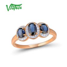 VISTOSO-anillos de oro rosa 585 para mujer, sortija de oro de 14 quilates con zafiro de Diamante Azul brillante, joyería fina de aniversario de compromiso 2024 - compra barato