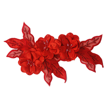 Tecido de renda flores vermelhas 3d pedras de strass 5 peças patches de costura em vestido de noiva de casamento aplique de motivos de pano t1849 2024 - compre barato