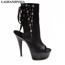 LAIJIANJINXIA, zapatos de plataforma de tacón alto sexis de 15cm con cordones para mujer, zapatos de fiesta para Club nocturno, zapatos de baile de barra, botines, zapatos de baile 2024 - compra barato