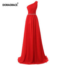 Robe de soiree/романтичное красное вечернее платье без рукавов на одно плечо, длина до пола, из шифона, DGE005 2024 - купить недорого