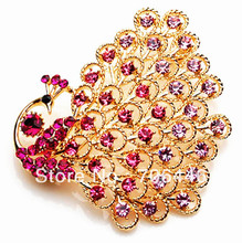 2.5 Inch Hot Pink Rhinestone Crystal Diamante Large Peacock Party Brooch prom Jewelry Pin 2024 - buy cheap