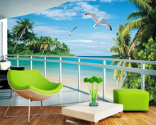 Beibehang-papel tapiz personalizado de paisaje natural con vista al sol, mar, árbol de coco, Paloma, papel de pared, Fondo de sala de estar, papel tapiz 3d 2024 - compra barato