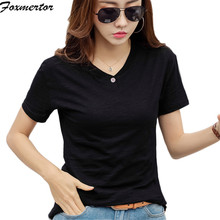 Camiseta feminina 2021 verão casual algodão manga curta tshirt solto o pescoço feminino camiseta superior branco preto 3xl 2024 - compre barato