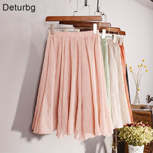 Женская плиссированная юбка миди, винтажная льняная юбка с высокой талией и эластичным поясом, 11 цветов, SK06, 2018 2024 - купить недорого