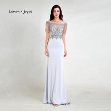 Lemon joyce Formal Evening Dresses Long 2020 Gray O-neck Beading See-through Mermaid Prom Gowns Plus Size vestido de soiree 2024 - buy cheap