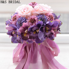 Красивый фиолетовый розовый цвет Свадебный букет невесты искусственный цветок Роза Свадебные букеты 2024 - купить недорого
