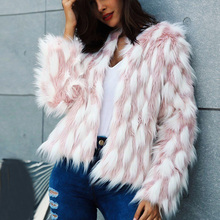 Winter Warm Mixing Pink White Color Faux Fur Coat Women Fluffy Warm Female Outerwear Jacket Long Sleeve Hairy Overcoat 3XL 2024 - buy cheap