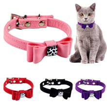 Bowknot Cat Dog Collar Velvet Leopard Print Adjustable Collars Kitten Puppy Pet Collars Pet Accessories Red Pink Black Purple 2024 - buy cheap