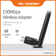 Confast Мини Wifi адаптер 150 Мбит/с Бесплатный драйвер USB Wifi Беспроводная ПК сетевая карта с 6dBi антенной для Windows CF-WU757F-V2 2024 - купить недорого