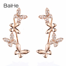 BAIHE Solid 14K Rose Gold H/SI 0.22ct Round Natural Diamonds Wedding Trendy Fine Jewelry butterfly diamond Earrings for Women 2024 - buy cheap