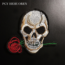 PGY Punk Skull Rose Patches for Clothing T-shirt Coat Applique Iron On Clothes Garment Diy Embroidered Badge Accessories Parches 2024 - buy cheap