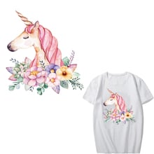 Flower Unicorn Patch Applique Iron on Transfer Patches for Clothing DIY T-shirt Heat Transfer Vinyl Badge Stickers Thermal Press 2024 - buy cheap