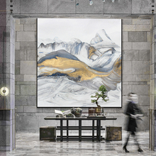 Pintura abstracta al óleo sobre lienzo, carteles e impresiones de pared, pintura abstracta de montaña dorada para decoración de sala de estar y cuadros 2024 - compra barato