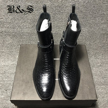 Vestido cobra em relevo preto & rua couro de vaca alta linha botas masculinas feitas à mão botas west 2024 - compre barato