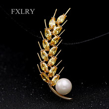 FXLRY-broches de perlas de trigo para mujer, joyería de tono dorado, Vintage, Harvest CZ, oreja amarilla, para vestido de fiesta 2024 - compra barato