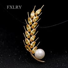 FXLRY Vintage Jewelry Gold Tone Harvest CZ Yellow Ear Wheat Pearl Brooches For Women Party Dress 2024 - buy cheap