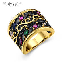 Новинка, модное кольцо на палец золотого цвета с разноцветными кристаллами, ювелирные изделия anel, медные кольца для женщин 2024 - купить недорого