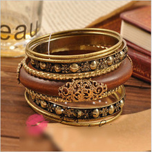 European and American Retro Carved Wooden Bracelet Alloy Multi-Layer Solid Wood Bracelet 2024 - buy cheap