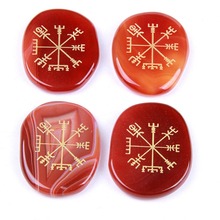 4pcs Carnelian Palm Stones Red Agate Set Engraved Ancient Norse Vegvisir Compass Reiki Healing Crystals Home Decor 2024 - buy cheap