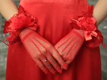 5 uds./lote encaje rojo corto dedo malla sexy flor chica dama de honor Mujer actuación de baile guantes de fiesta 2024 - compra barato