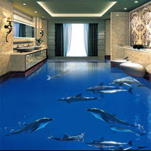 Beibehang Dolphin underwater world floor murals 3D wallpaper floor living room PVC waterproof floor self - adhesive 3D floor 2024 - buy cheap