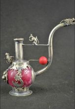 Exquisite China handwork art Tibetan Silver lion phoenix monkey smoking tool 2024 - buy cheap