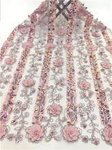 African Embroidered Lace Fabric beads high quality French Sequin Lace Fabric Nigerian Lace Fabric Latest Net Lace For Dress pink 2024 - buy cheap