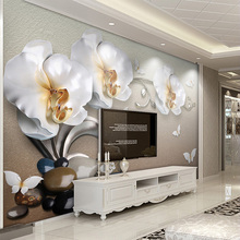 Custom Mural Wallpaper Flower Modern Fashion 3D Stereoscopic Relief  Butterfly Orchid TV Background Wall Decorations Living Room 2024 - buy cheap