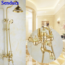 Senducs Bathroom Jade Stone Shower Set High Quality Brass Gold Bathroom Shower Set Water Saving Rose Gold Shower Set 2024 - buy cheap