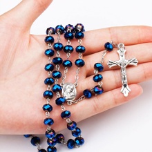 Dark Blue Glass Bead Catholic Rosary Necklace Religious Father Beads Holy Soil Inside Centerpiece Maxi Strand Necklace 2024 - buy cheap